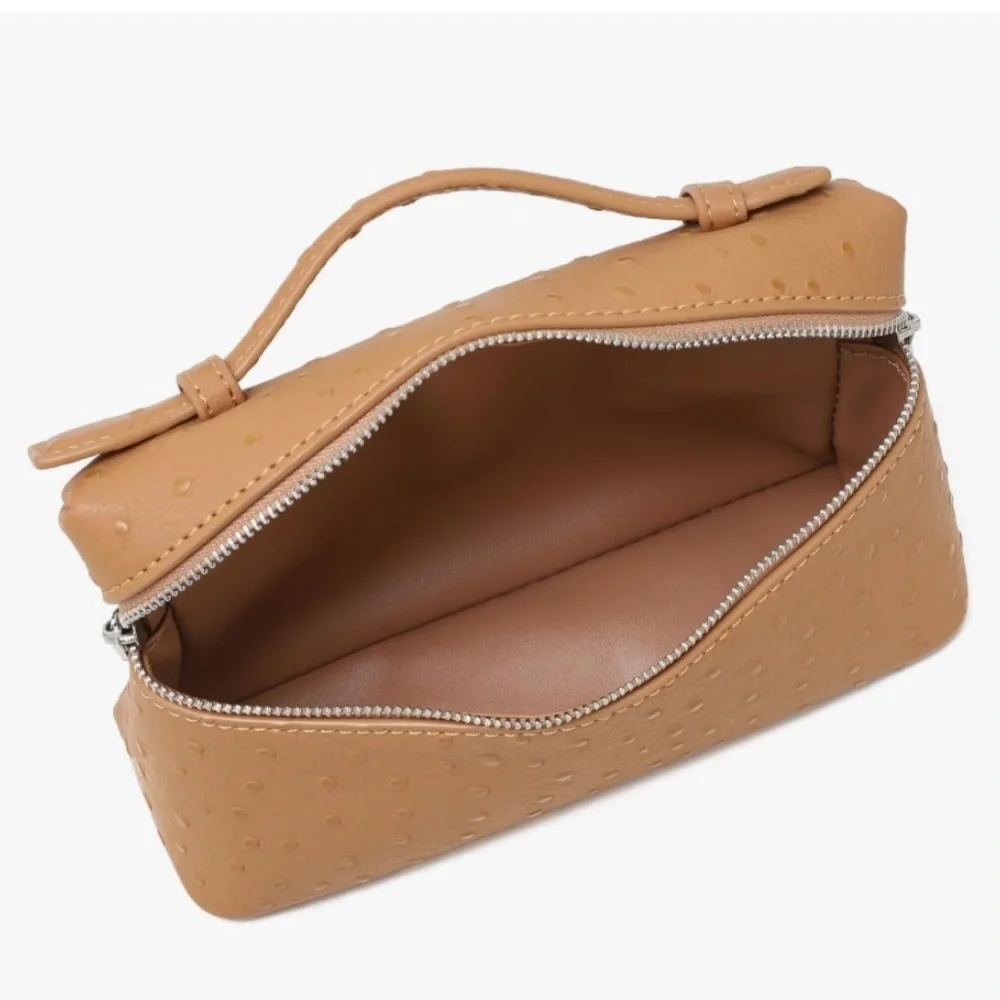 Extra Pocket Mini Pouch in ostrich brown with gold hardware - NWT